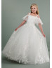 Cold Shoulder Ivory Lace Glitter Tulle Newest Flower Girl Dress